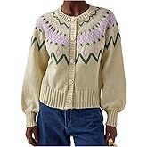 MakeMeChic Women's Fair Isle Ugly Cardigan Sweaters Long Sleeve Crew Neck Button Down Sweater Vintage Knit Top