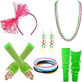 Blulu 80s Dress Costume Accessories for Women Lace Headband Earring Fishnet Glove Leg Warmers Necklace Bracelet for 80s Party