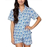 GZDINH Womens 2 Piece Pajamas Set, Monkey Print Soft Button Down Vacation Beach Shorts Set Y2k Preppy Loungewear Pjs