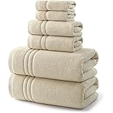 REDKISS Beige Towels Set 6 Piece Cotton Towel Sets with 2 Bath Towels, 2 Hand, 2 Washcloths, 650GSM Hotel Quality, Soft, Highly Absorbent Towels for Bathroom Gym, Ideal Everyday Use