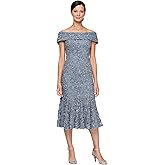 Alex Evenings Womens Short Off The Shoulder Lace Cocktail Dress, Formal Events, Wedding Guest, Mother of The Bride