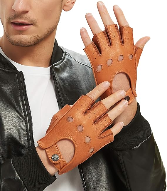 Fingerless Leather Gloves Men NOVBJECT Driving Gloves Deerskin
