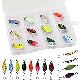 Fishing Spoon Metal Lure for Trout - 12pcs Colorful Trolling Spoon Lures Casting Spinner Bait Single Hooks Fishing Jig Spoon 