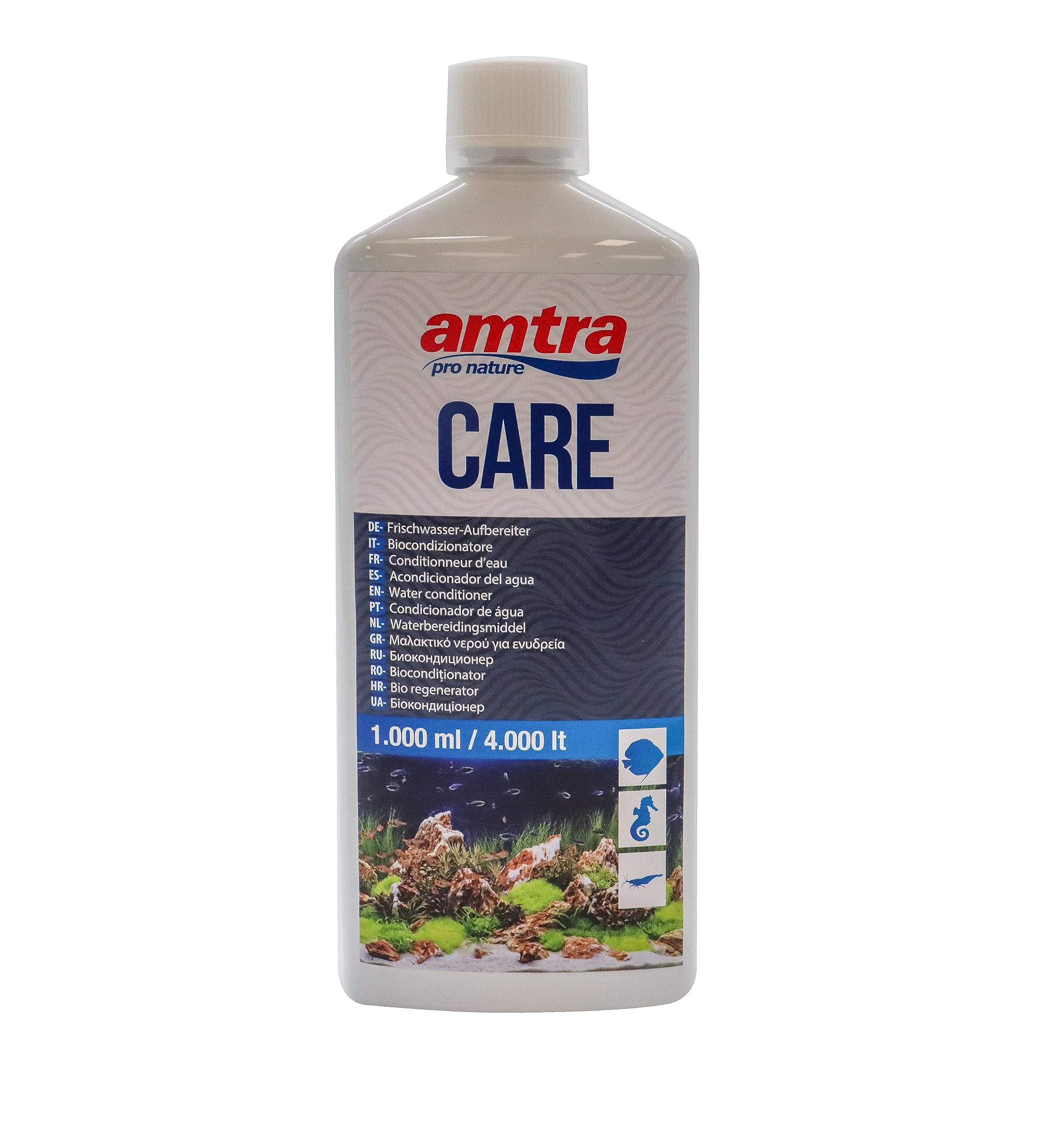 AMTRA CARE - Bioconditioner to eliminate chlorine and heavy metals from tap water, Aquarium water treatment, Format 1000 ml