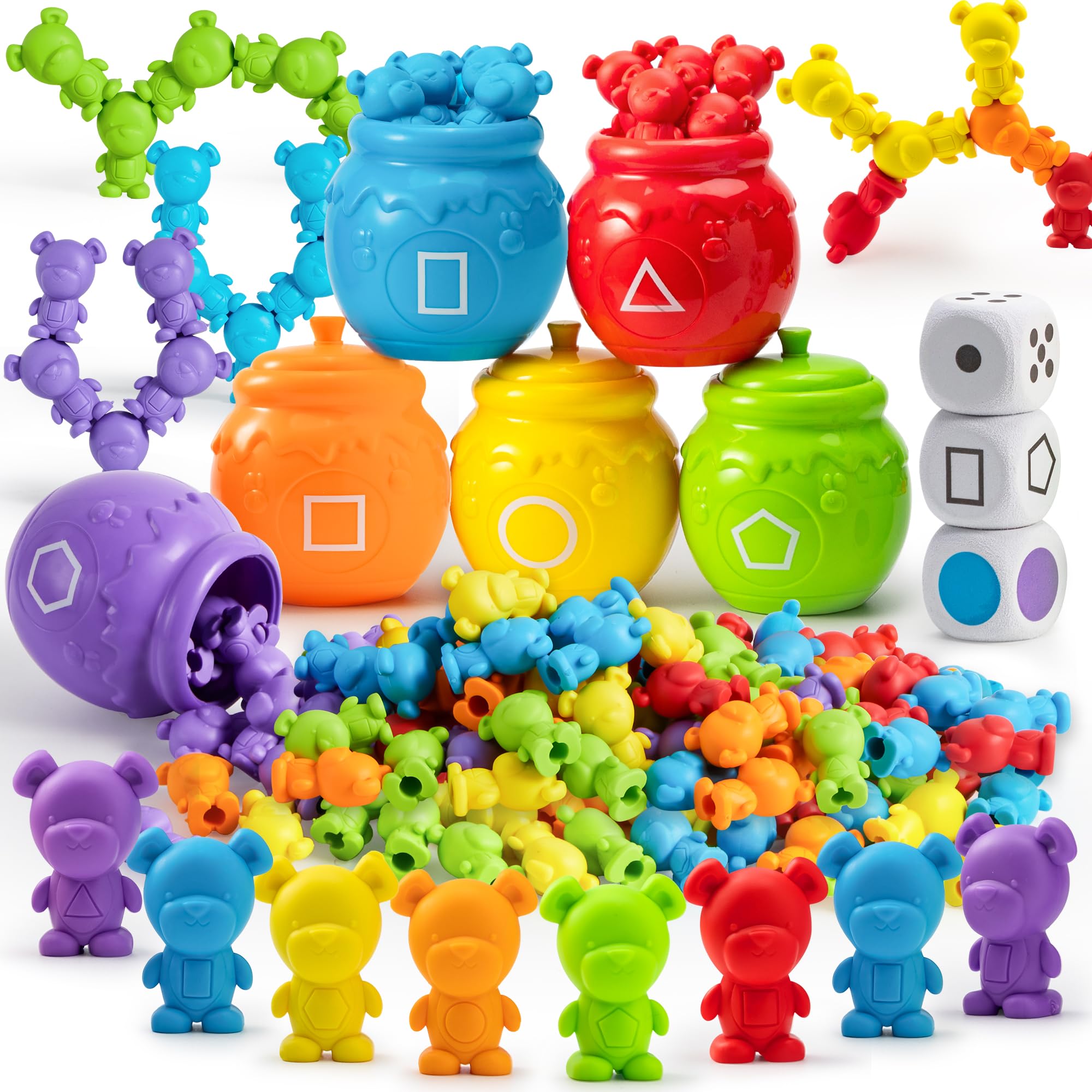 JOYIN Counting Sorting Bears Toy Set with Matching Sorting Cups Toddler Game for Pre-School Learning Color Recognition STEM Educational Toy-72 Bears, Fine Motor Tool, Dice and Activity Book