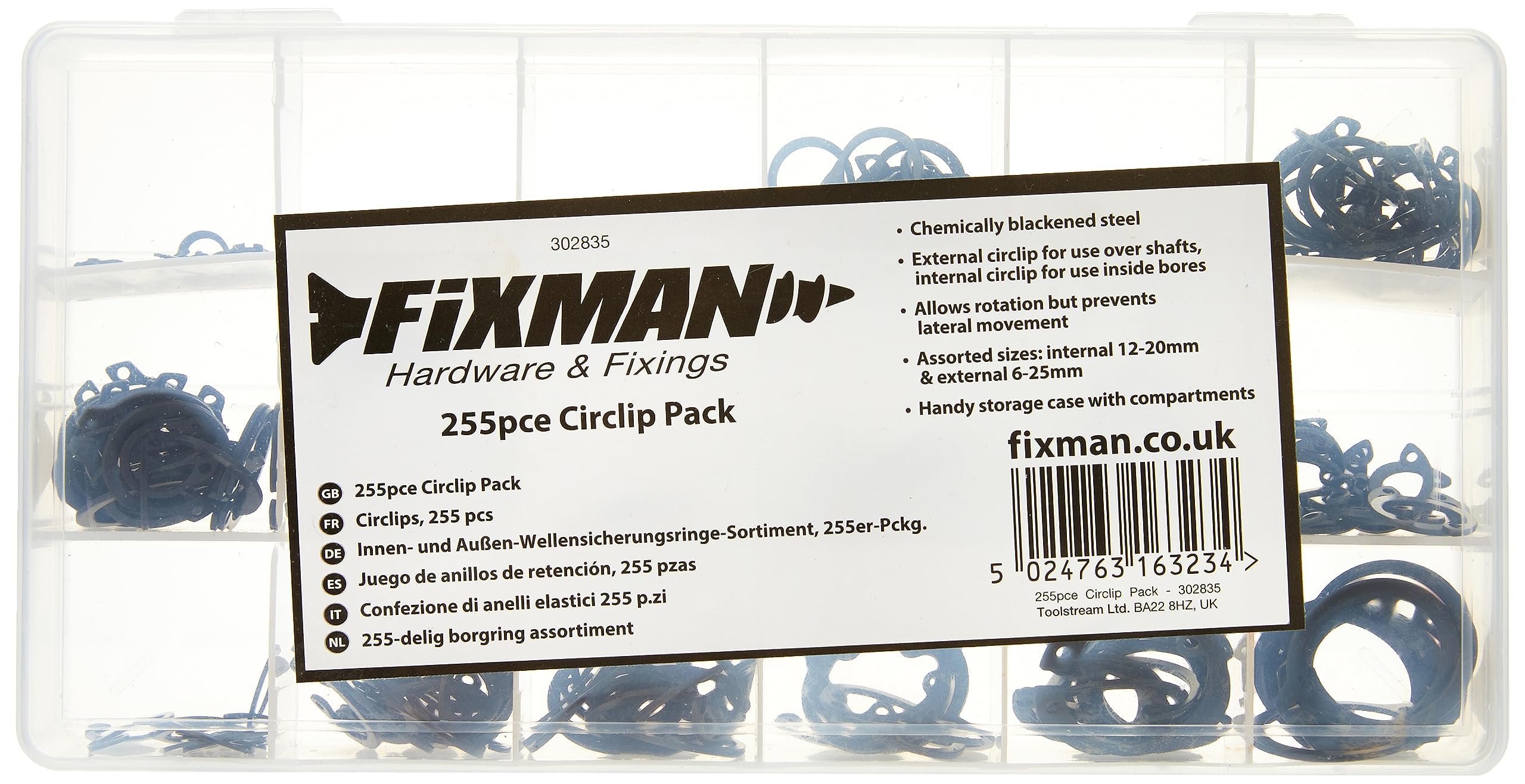Fixman 302835 Circlips Pack 255pce , Black