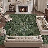 Jainmy Extra Large Area Rugs 10x14 for Living Room, Dark Green Farmhouse Distressed Printed Carpet Rugs for Bedroom Low Pile Thin, Non Slip Washable Neutral Boho Rug for Dining Room