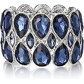 BriLove Wedding Bridal Stunning Crystal Double Row Water Drop Marquise Cluster Stretch Bangle Bracelet for Women Bride