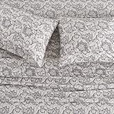 DAUAOTO 100% Cotton Sheets Set Twin Size Printed Bedding Sets, Up to 14" Deep Mattress, Gray Paisley Pattern Bedlinen Set