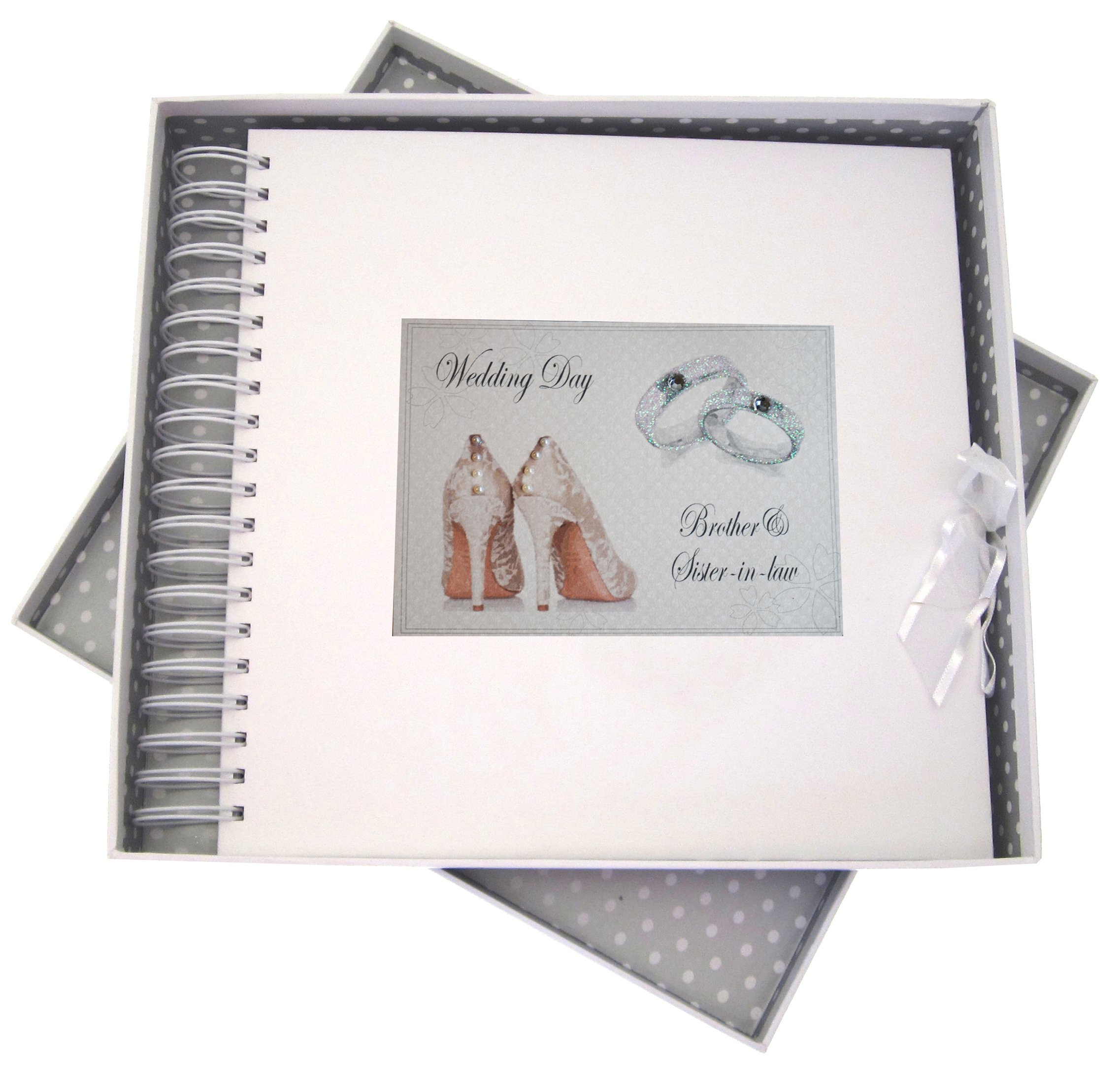 White Cotton Cards Day, Brother & Sister in-law Card & Memory Book, Shoes and Wedding Rings design, Board, 27 x 30 x 4 cm