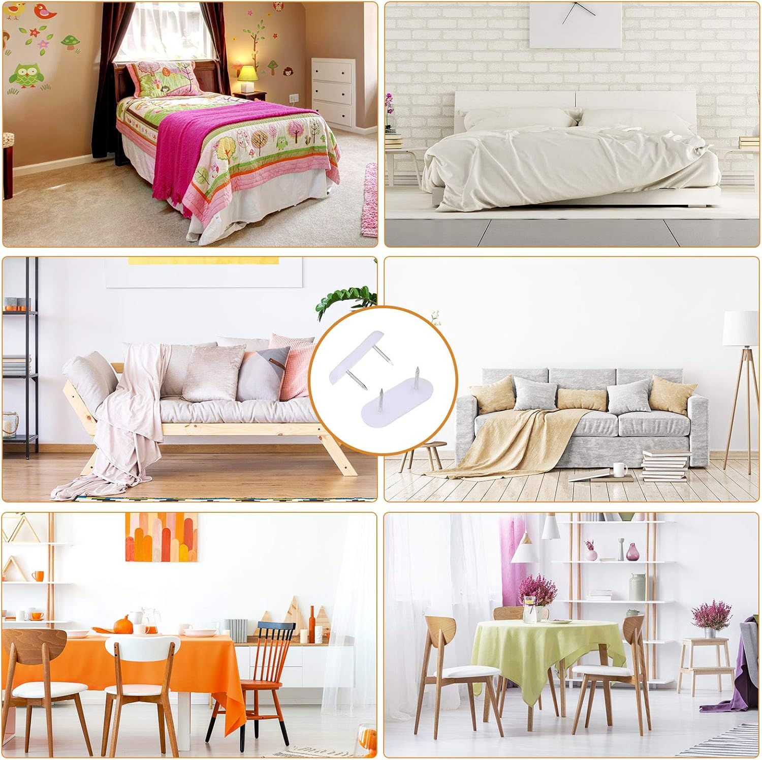 Bed Skirt Glide Pins Plastic Head Double Pins Furniture Chair Leg Pins White Glide Nails Holding Pins for Bedskirts and Slipcovers (100 Pieces): Kitchen & Dining