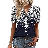 Zeagoo Women Blouses Puff Short Sleeve Tops V Neck Dressy Casual Spring Shirts Boho Floral Cute Clothes 2026