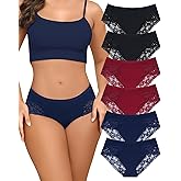 LEVAO Cotton Underwear for Women Lace Cheeky Bikini Panties Stretch Ladies Soft Hipster Briefs 6 Pack S-XXL