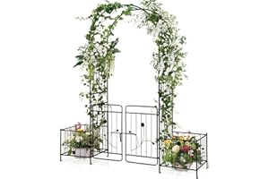 S AFSTAR 87" Garden Arbor with Gate & Side Planter Box, Metal Garden Arch with Lockable Gate, Arched Top Arbour, Heavy-Duty A