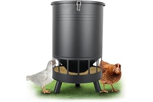 SOLUTION4PATIO EXPERT IN GARDEN CREATION Solution4Patio 50LB No-Waste Chicken Feeder, Large Capacity Gravity Dispenser with Spill Control & 16 Feeding Ports Poultry Feeder for Outdoors & Hen Coop (Black)