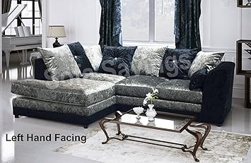 New Christine Crushed Velvet Fabric Corner Sofa Suite With Scatter