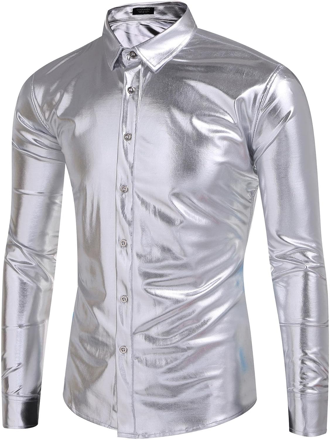 COOFANDY Men's Metallic Shiny Nightclub Slim Fit Long Sleeve Button Down Party Shirts at  Men’s Clothing store