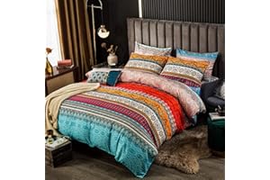Bohemian Duvet Cover Queen Colorful Floral Boho Striped Bedding Set Ultra Soft Microfiber Double Duvet Cover Southwestern Ind