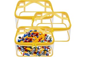 CODREE 3 Packs Clear Toy Storage Bags- 9.4 x 6.7 x 4.3 Inch Transparent PVC Toy Organizing Bags with Zipper- Waterproof Toy Storage Organizer Pouch for Building Blocks, Small Toys (Yellow)