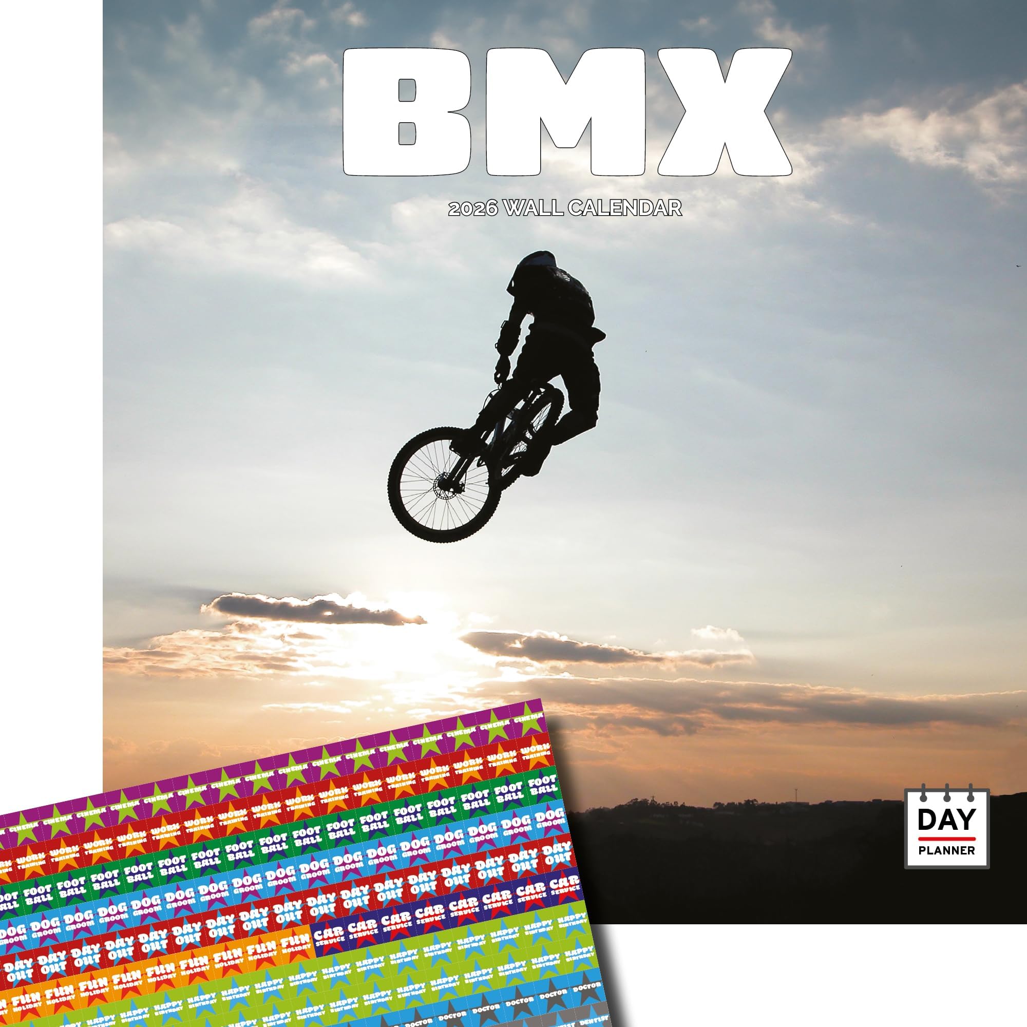 Dayplanner Publishing BMX Calendar 2025, Large Square Wall Calendar With Organisational Stickers, 16 Month, Bmx Gift Sport Calendar