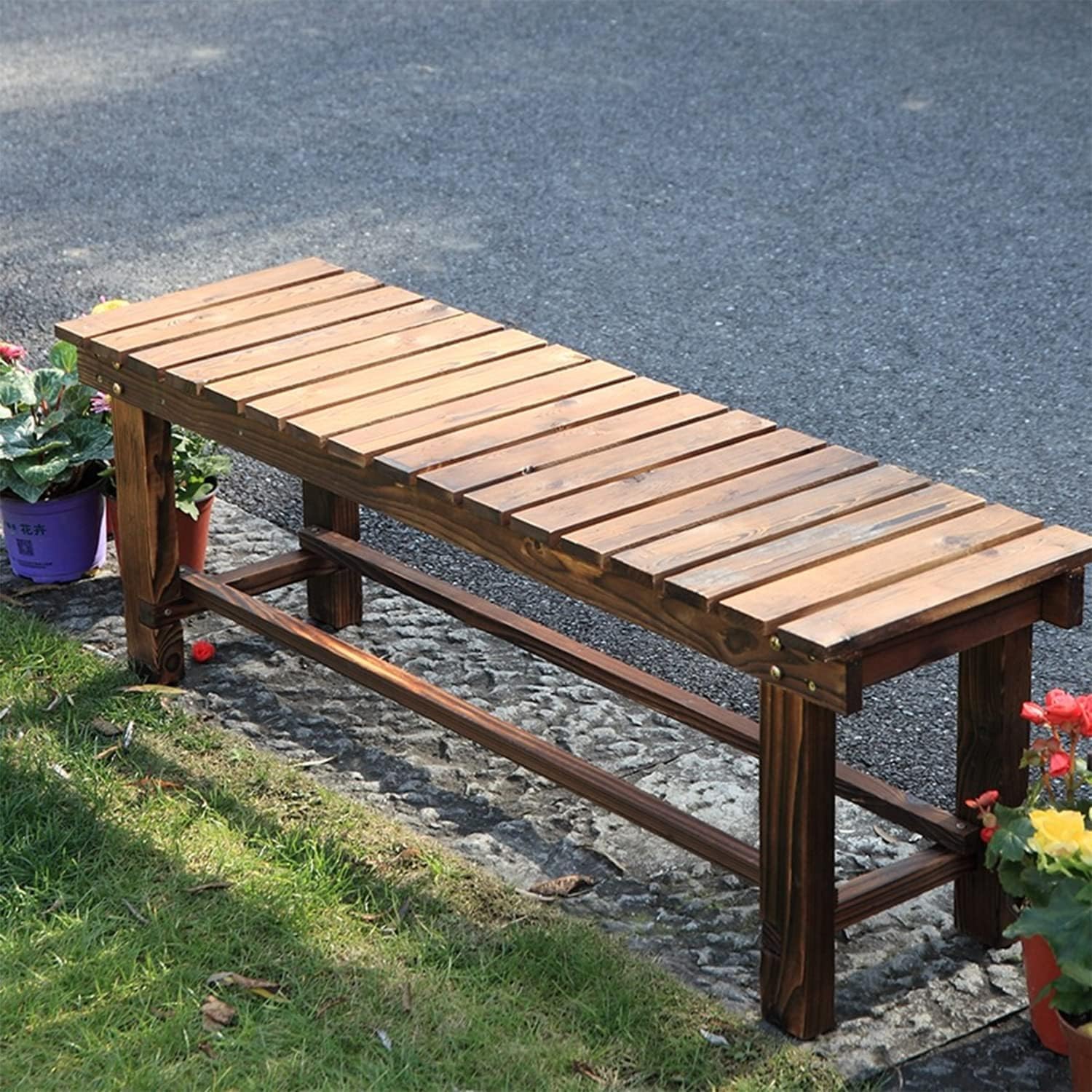 Photo 1 of **MISSING PIECES**YangAera 35.4'' Outdoor Garden Benches Weatherproof Patio Bench Two-Person Seat Backless Bench Wood Bench with Slatted High Temperature Bench for Front Porch Backyard (Upgraded to Prevent Fading)