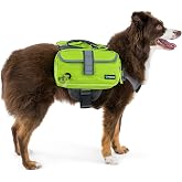 PetAmi Dog Backpack for Medium Large Dogs, Hiking Saddle Bag, Green | Self Carrier Vest Pack, Poop Bag Dispenser, Reflective, Breathable Mesh, Expandable Zip Pockets for Camping Travel Walking
