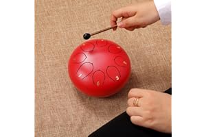 ZXZYHFTY Steel Tongue Drum, 6 Inch 8 Note Steel Hand Drum with Bag, Music Book, Drumsticks, Mallet Holder and Finger Paddles, for Camping, Meditation or Yoga .(Red)