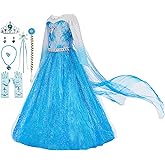 Funna Elsa Costume for Girls Princess Dress Up Halloween Cosplay Party with Accessories
