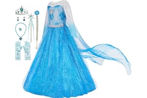 Funna Elsa Costume for Girls Princess Dress Up Halloween Cosplay Party with Accessories