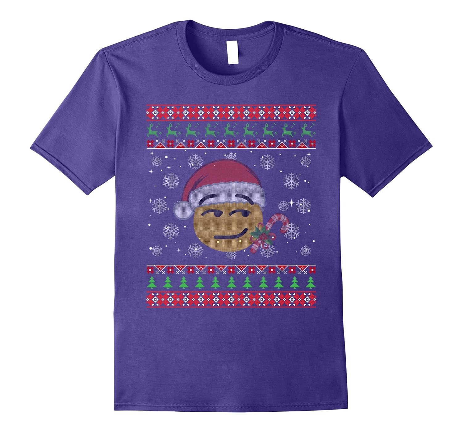 Emoji Smirk Face Santa Hat Ugly Christmas Sweater T Shirt-Rose