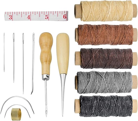 FEIGO Leather Craft Tools 16pcs Needle and Thread Kit with Hand Sewing