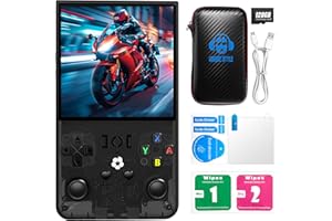 DVJQSN R36MAX Retro Handheld Game Console, R36MAX with 4.0'' IPS Screen Linux System Built-in 64G TF Card 30+Emulators Pre-Installed 22000+ Games Retro Game Console with 4000mAh Battery(Black 128GB)