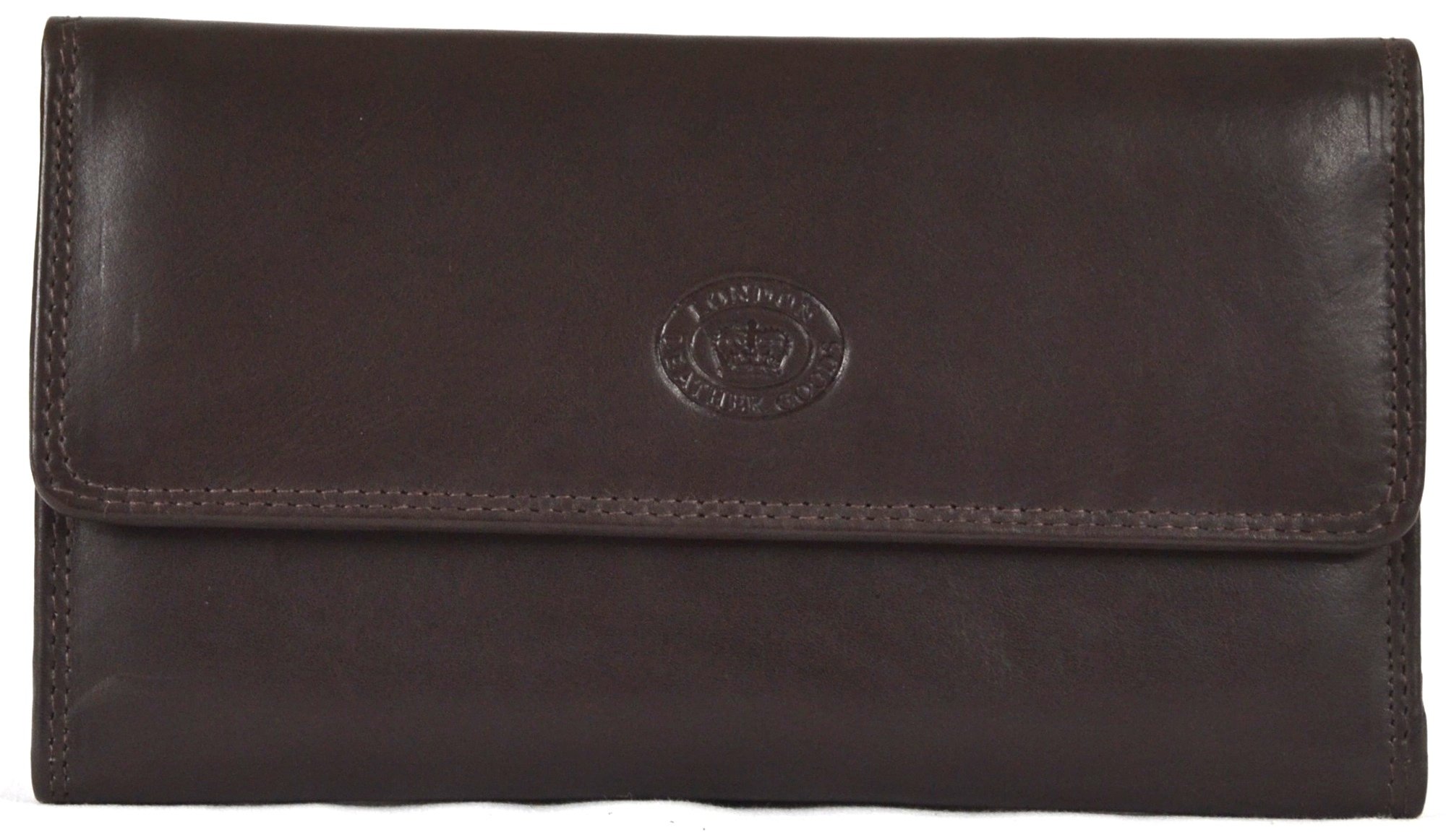 Ladies Soft Nappa Large Matinee Leather Purse with Back and Inner Zip (Dark Brown)