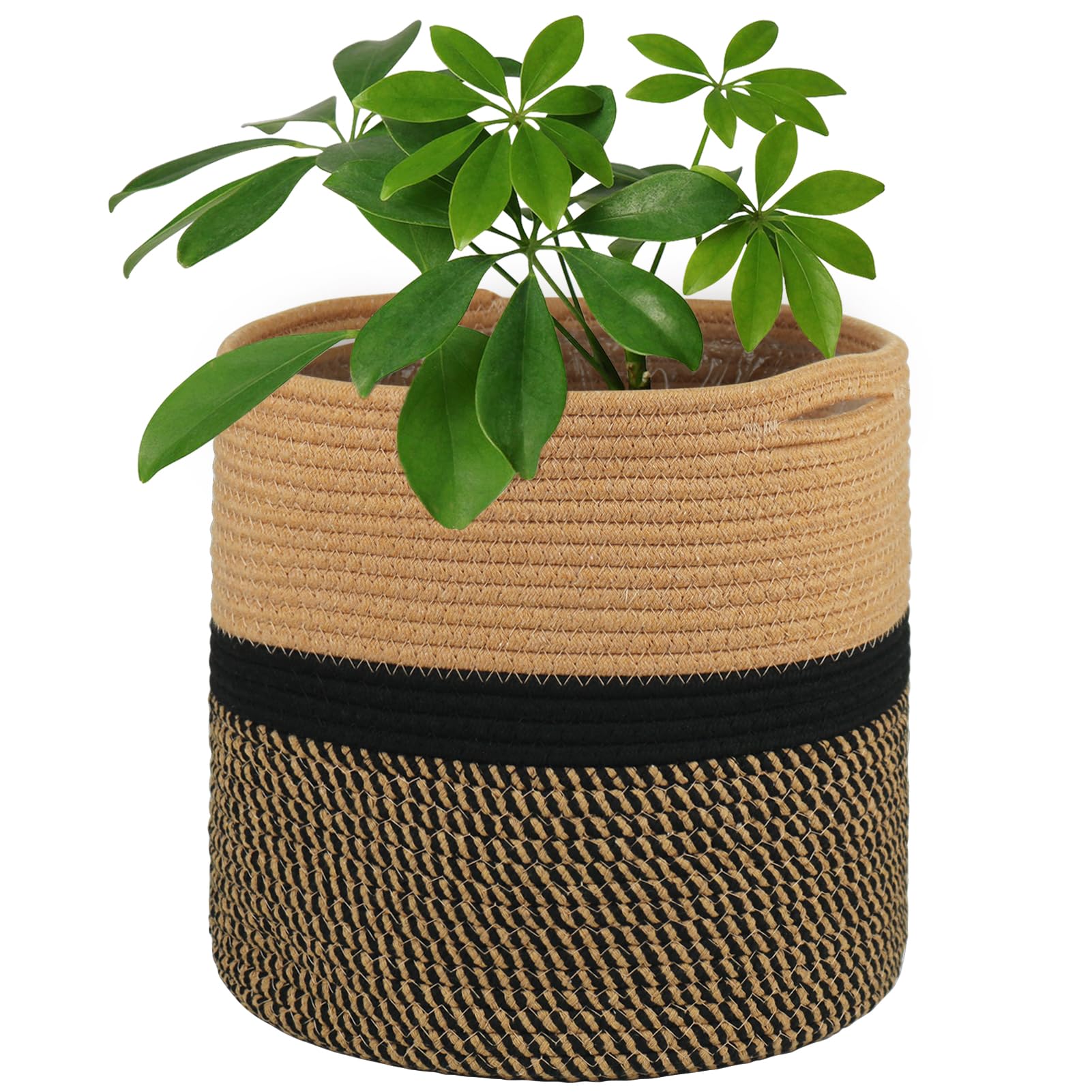 tenn well 30cm Indoor Pot for Plants with Liner, Cotton Woven Storage Basket Large Plant Pots for Indoor Plants, Flower, Laundry Organiser and Home Decoration (Black and Brown) — image 1