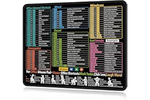 Office Shortcuts Mouse Pad, 11.8x9.8in Excel Word PPT Windows Shortcut Cheat Sheet Desk Mat, Non-Slip Rubber Mouse Pad for Of
