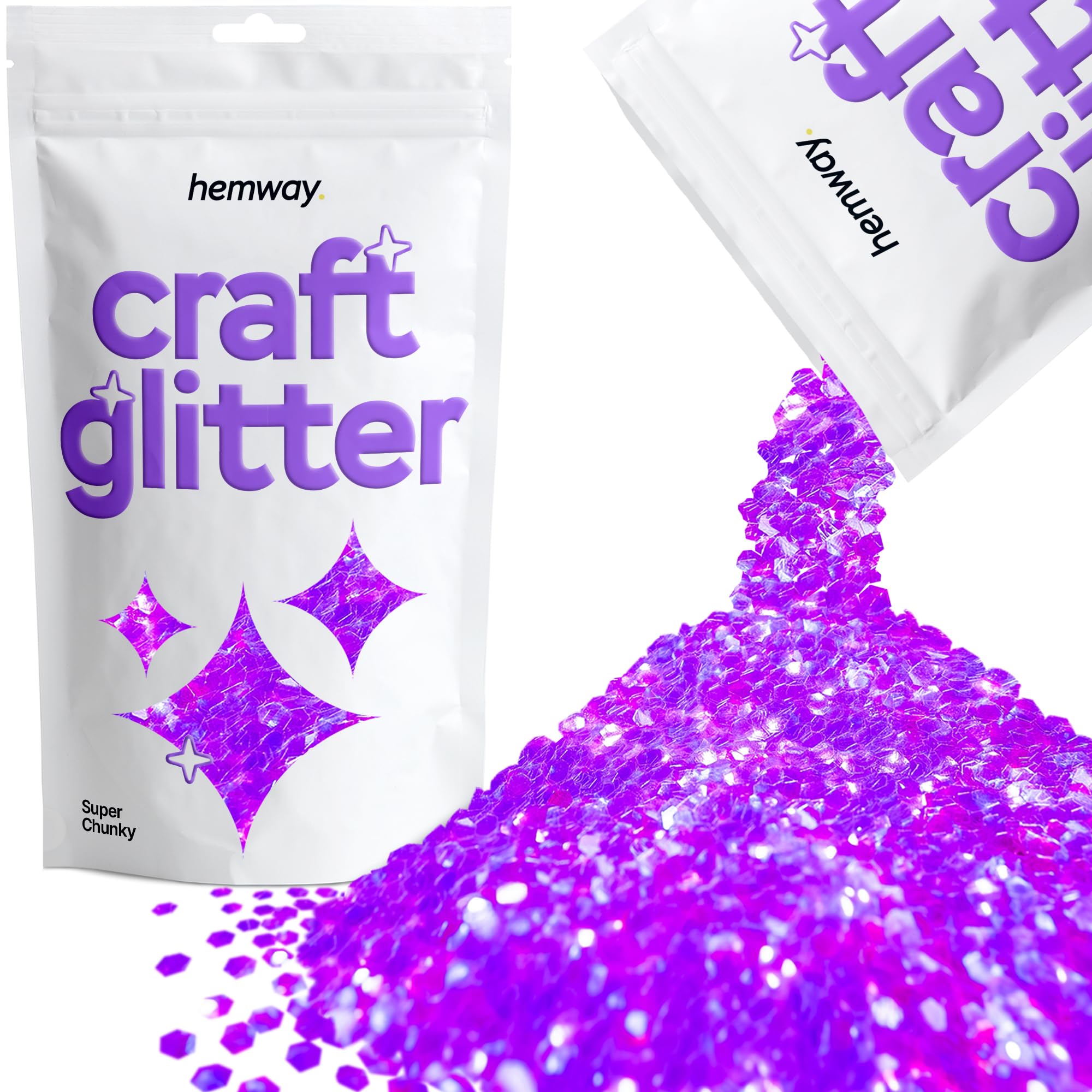 Hemway Craft Glitter Fluorescent UV Neon Purple 100g Super Chunky Glitter for Crafts, Resin, Cosmetic, Nail, Face, Body, Festival, Tumblers, Art, Candle, Crafting