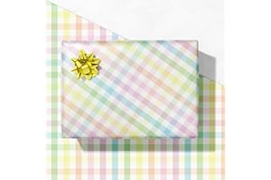 GIOLNIAY Plaid Easter Wrapping Paper for Kids Adults - Holiday Gift Wrap with Soft Rainbow Checkered Designs - 20 x 29 Inches, 6 Folded Sheets Each, Easy to Store