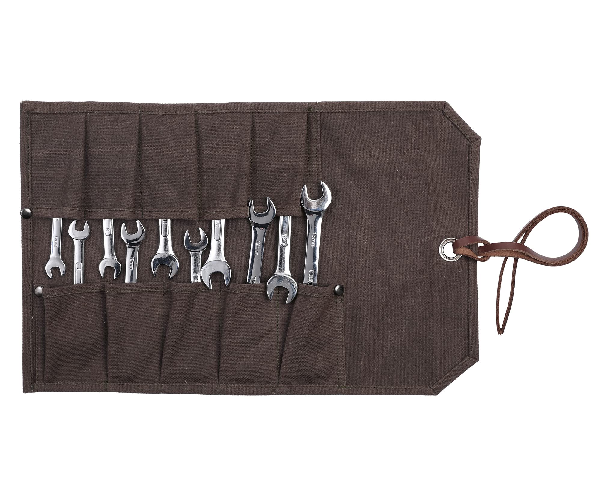 Xingte Heavy Duty Waxed Canvas Tool Roll Bag, Multi-function Tool Bag with 10 Staggered Pockets