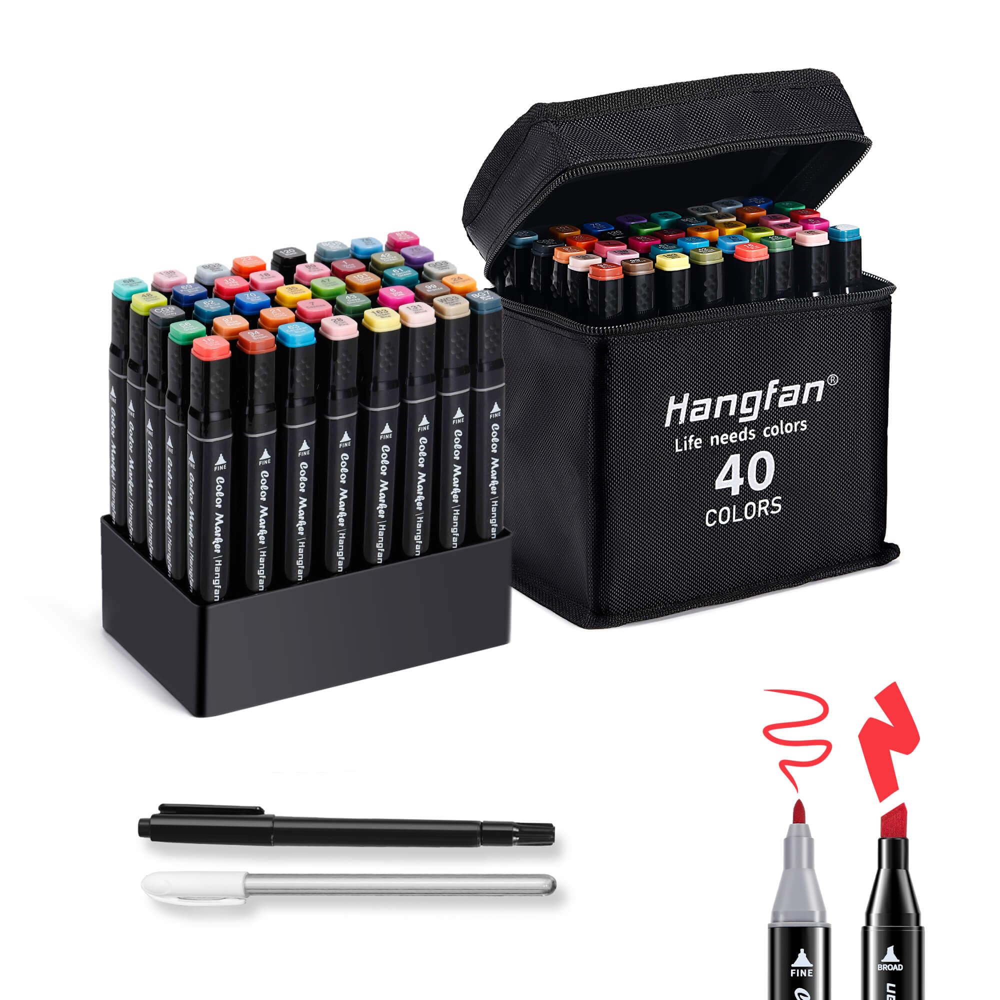 hangfan 40 Colours Alcohol Markers,Art pens set for Artists（Beginners or Adults colouring,Permanent Art Markers Perfect for Colouring,Highlighting,Anime and Manga Design