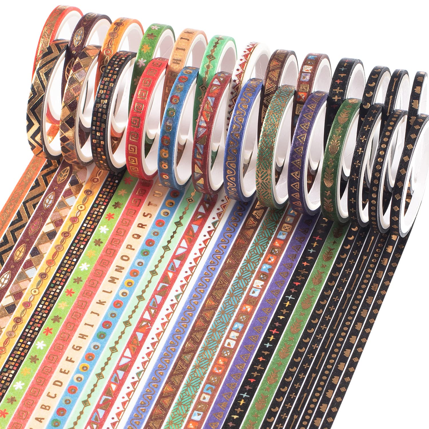 YUBBAEX 26 Rolls Indian Washi Tape Set Folk Totem Foil Gold Thin Decorative Masking Washi Tapes for Bullet Journal,Scrapbook, Planner, DIY Crafts