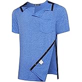 KGGEOO Men’s Post Shoulder Surgery Recovery Shirt Tear Away Short Sleeve Rotator Cuff Full Side Snap Adaptive Chemo Clothing