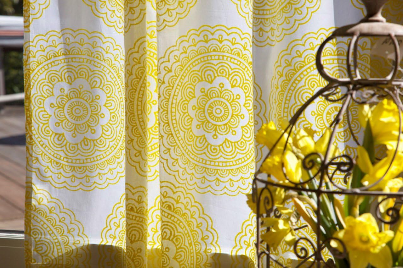 Circular Bohemian Print Bright Yellow Sheer Curtain (Window (46"X63"))