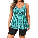 Aqua Eve Plus Size Tankini with Shorts - Two Piece Swimsuit Tummy Control Bathing Suit Flowy Swimwear 2026