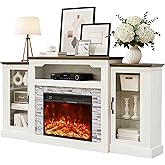 70-inch Electric Fireplace with Mantel, Fireplace TV Stand, Farmhouse Style Console Height Wooden Entertainment Center with Storage,4800 BTU 60-99°F Heating for Living Room,Bedroom