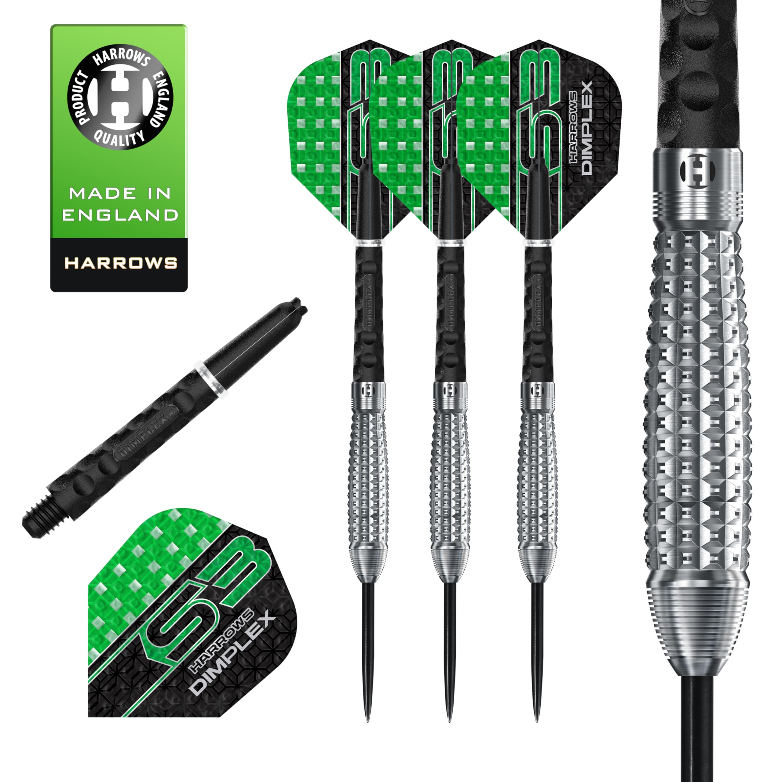 Harrows Dimplex Bomb & Tapered Darts Set I Professional Darts 90% Tungsten Steel Tip ALL Weights I 10pc Set with Black Dimplex Midi Shafts & Dimplex Flights (Bomb Shape, 24g)
