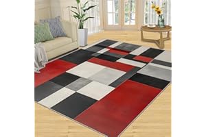 Geometry Rugs for Living Room - Abstract Rug 8x10, Minimalist Area Rug, Low Pile Washable Rugs for Bedroom, Non Slip Indoor C