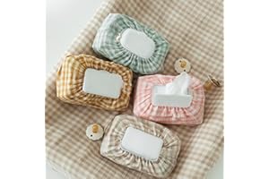 TISU Baby Wipes Cover – Universal Size, One Size Fits All Wipes Packages | Muslin Cotton Tissue Cover for Nursery, Diaper Bag & Changing Table, Station | Gingham & Neutral Patterns (Beige Gingham)