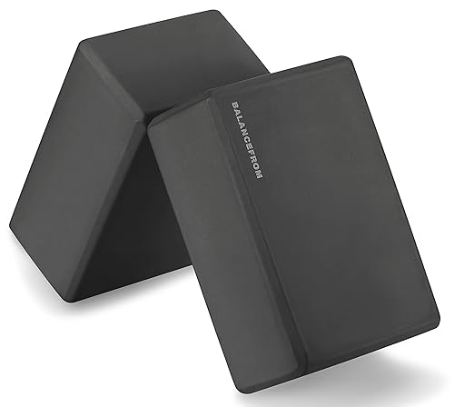 Fitvids Set of 2 High Density Yoga Blocks, 9"x6"x4" Each, Pair (Black)