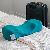 Kanuda Travel Pillow (Scandi Blue) – Orthopedic Cervical Neck Pillow for Travel, Firm Ergonomic Memory Foam Support with CV4 & OCBR Therapy, Washable Cover & Storage Bag