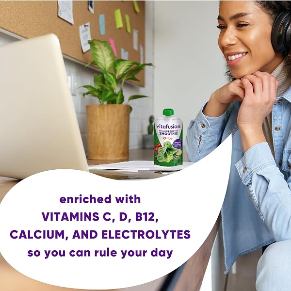 VITAFUSION VITAMIN-BOOSTED SMOOTHIE +FIBER WITH ENERGY METABOLISM AND IMMUNUE SUPPORT, APPLE SPINACH BANANA FLAVOR EXCELLENT SOURCE OF VITAMINS C, D, AND B12, 3.5OZ, 6 COUNT